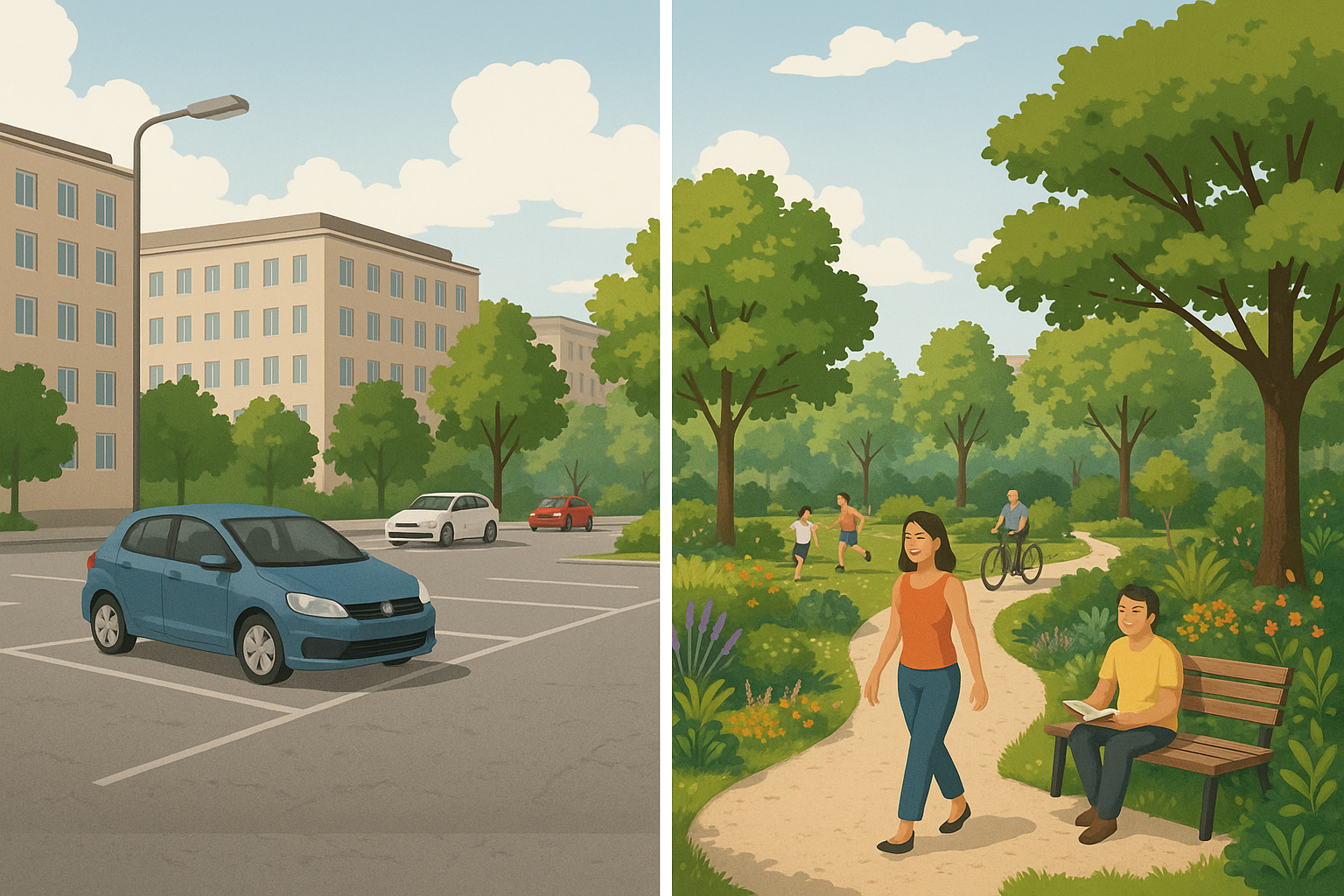 Titelbild zu „Mega-Transformation in Wien: Vom grauen Parkplatz zur grünen Oase!“